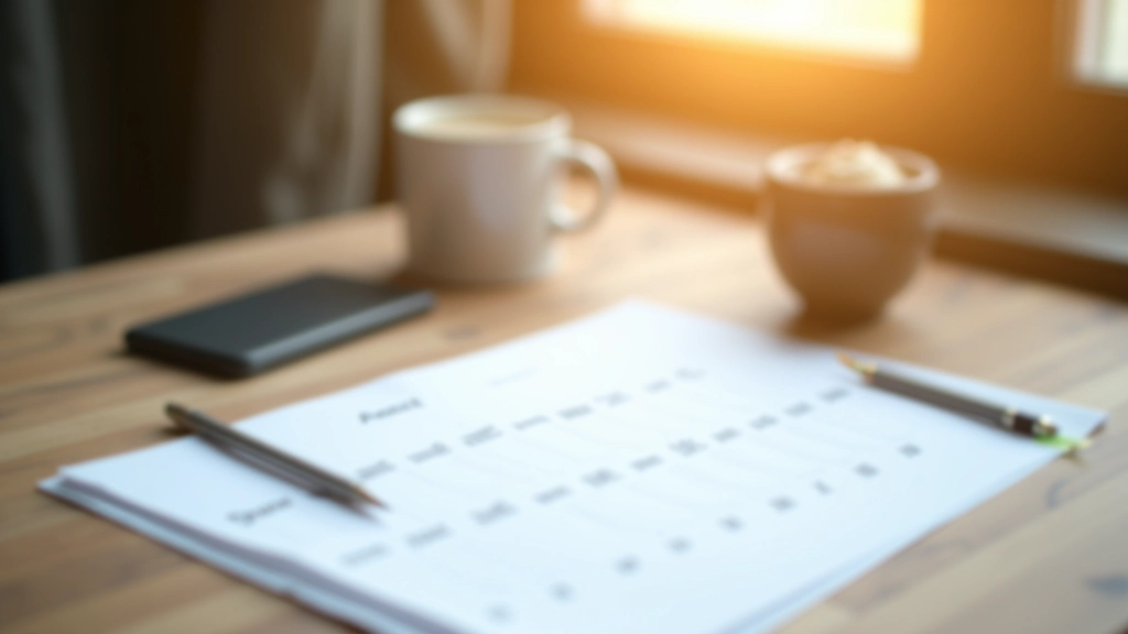 Calendar pe birou cu pix și notes, planificare zilei, lumină naturală