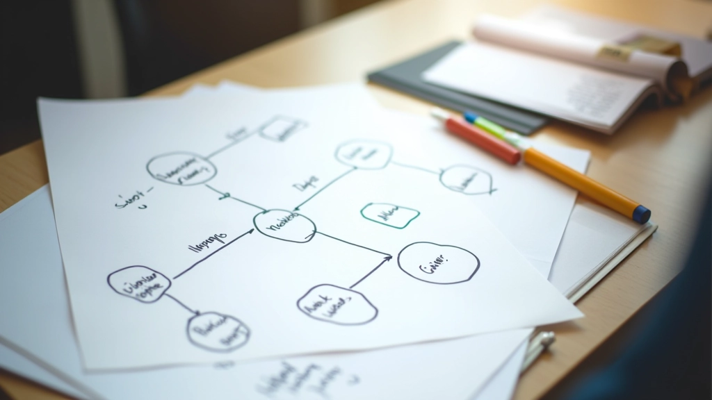 Diagramă vizuală pe whiteboard arătând fluxul de integrări între mai multe sisteme și agenți AI